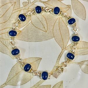 VTG Southwest Sterling Silver 925 Lapis Lazuli Bracelet 7.5" 17 G Marked 925